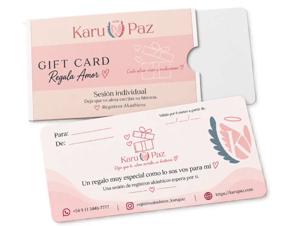 Gift card Karu Paz con su sobre: sesión individual de Registros Akáshicos
