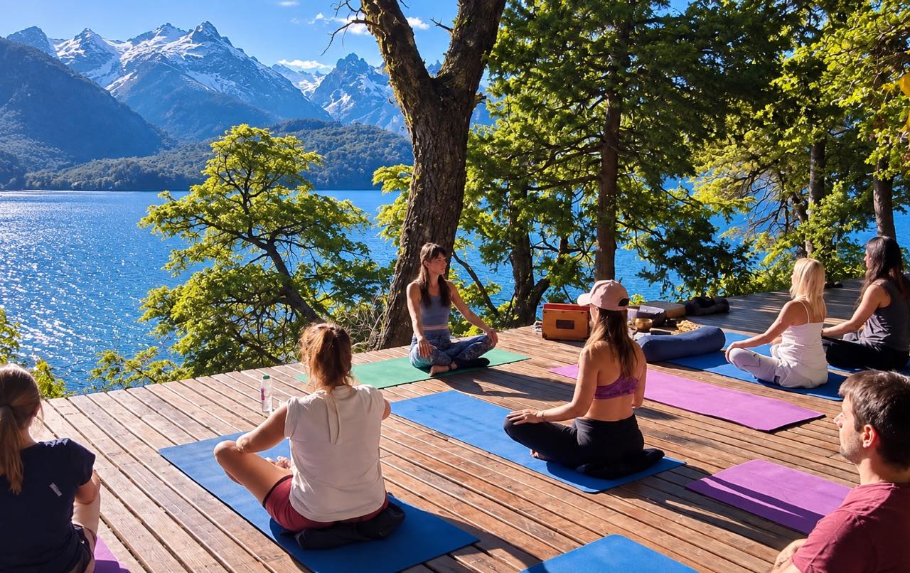 Práctica frente al lago en Bariloche